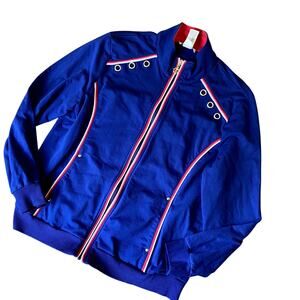 Vintage Women's Nautical Preppy Navy Blue Zip Up Track Jacket L